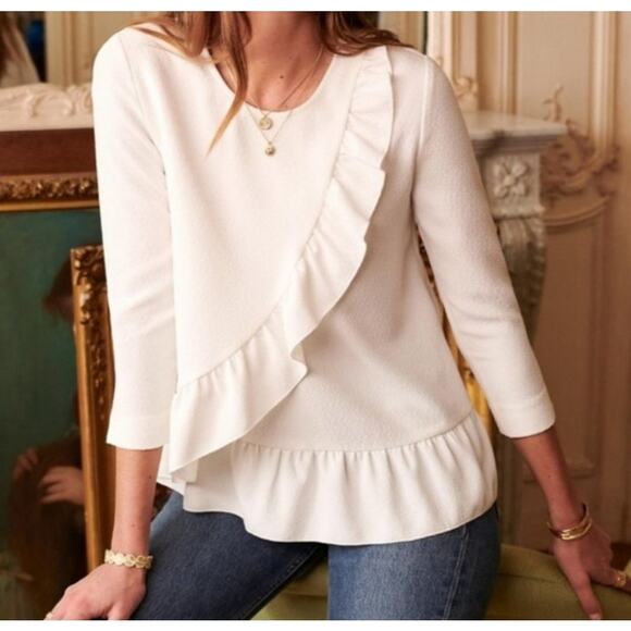 Sezane Jenny Ruffle 3/4 Sleeve Blouse - Picture 1 of 12